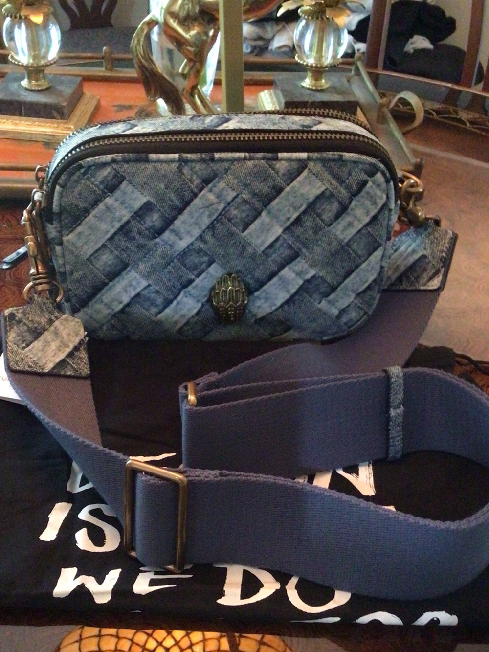NWT Kurt Geiger Kensington Denim Camera Bag w/ guitar strap